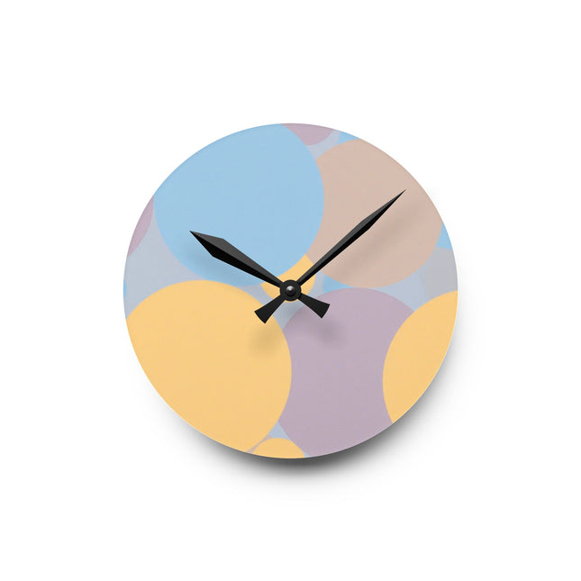 Pastel Baby Blue and Peach Patches Acrylic Round Wall Clock, 8" x 8"