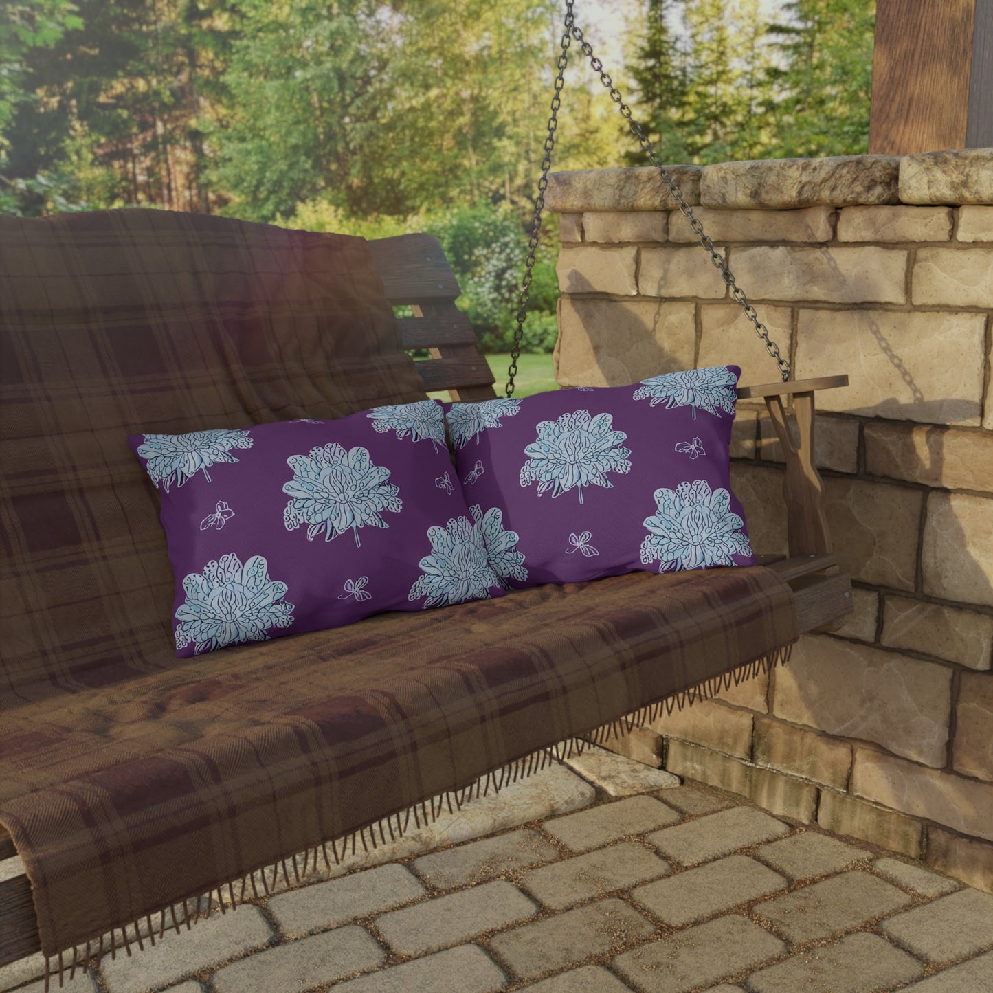 Blue Floral Butterflies 20" x 14" Outdoor Pillow