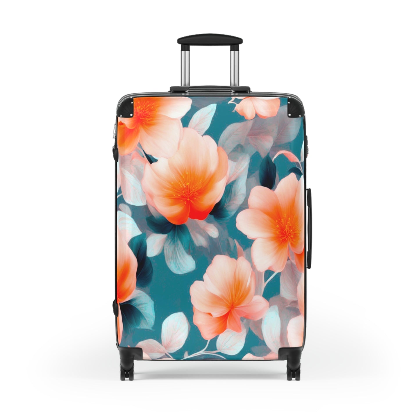 Orange Blossom Floral Bunch Large Suitcase with built in lock, 4 double-wheels, telescopic handle, and ABS back hard-shell