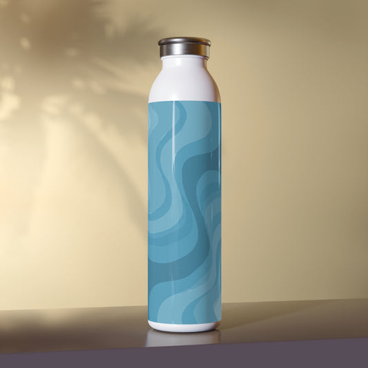 Sky Blue Wavey Slim Water Bottle, 20 oz White