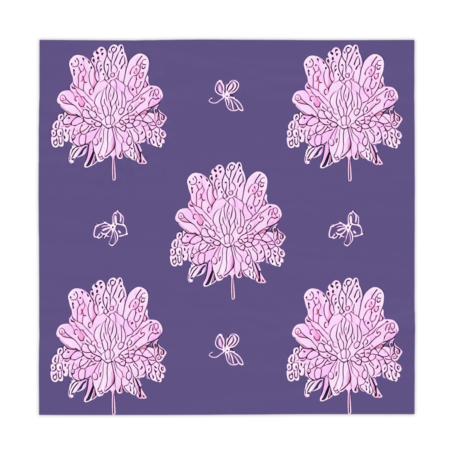 Magenta Floral Butterflies Tablecloth, 55" x 55"