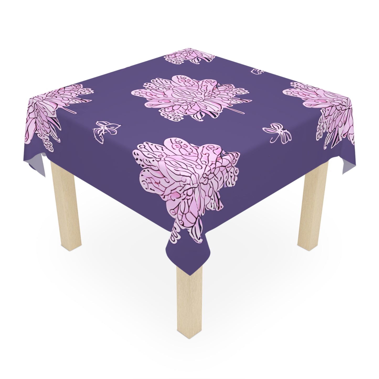 Magenta Floral Butterflies Tablecloth, 55" x 55"