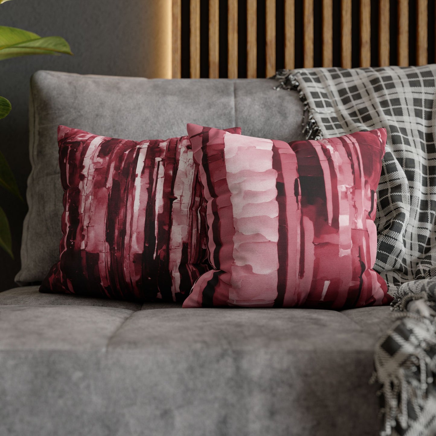 Striped Ruby Spun Polyester Square Pillowcase, 14" x 14"