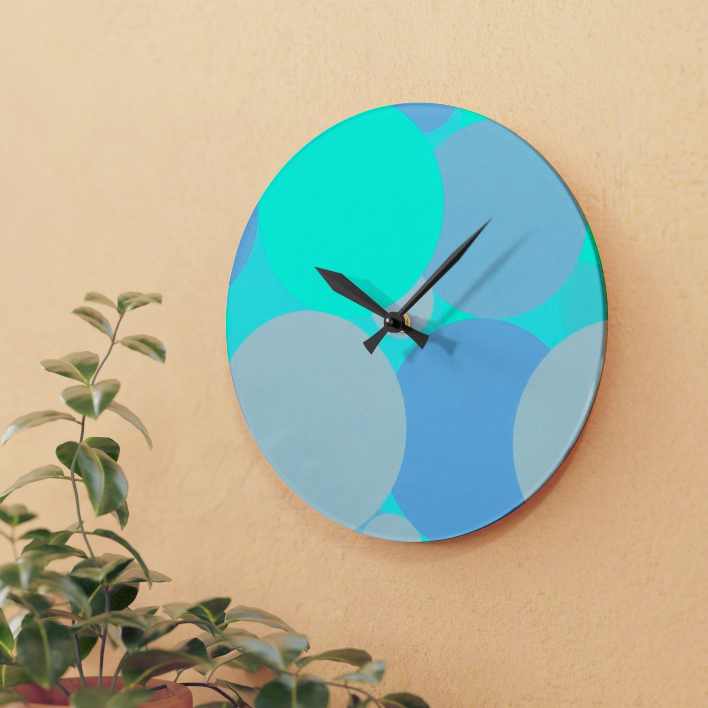 Pastel Tan and Tif Patches Acrylic Wall Clock, Round or Square, 10.75" x 10.75"