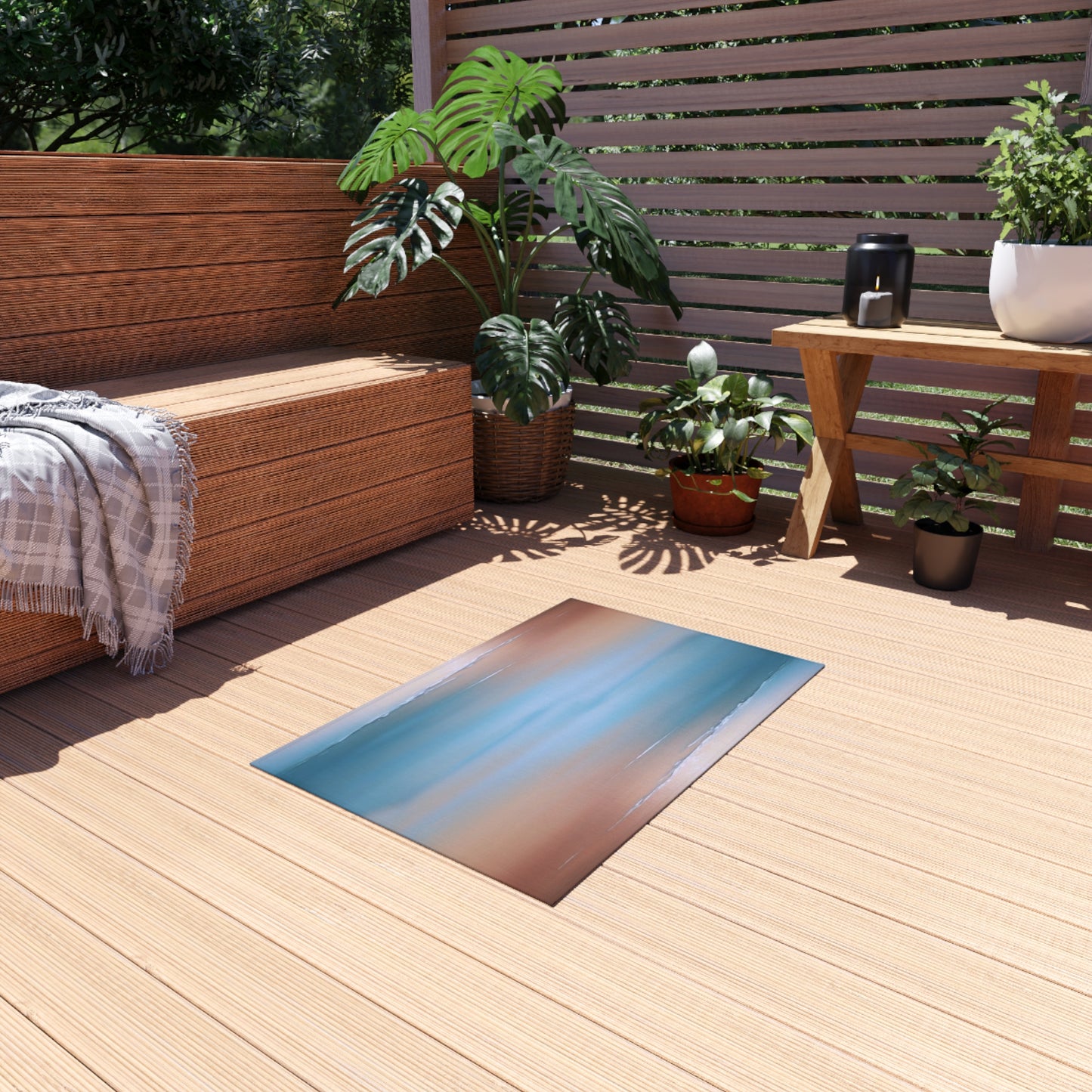 Blue Sea Peach Fog Outdoor Rug, 24" x 36"