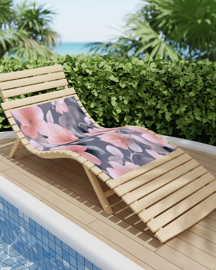 Peach and Blue Gray Floral Bunch Beach Towel, 24" x 44"