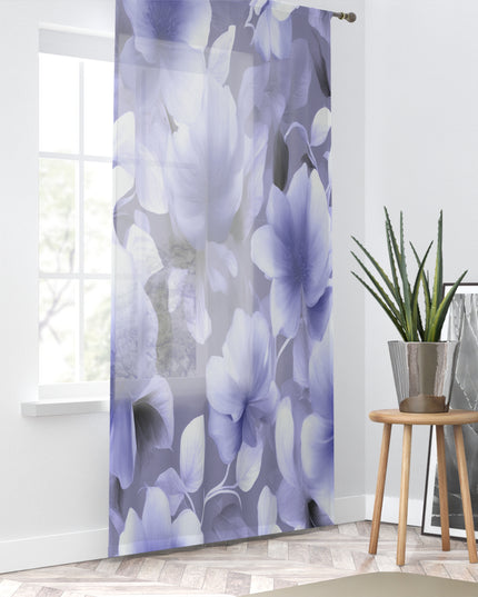 Indigo Blossom Floral Bunch Sheer Window Curtain, 50" x 84", partially transparent
