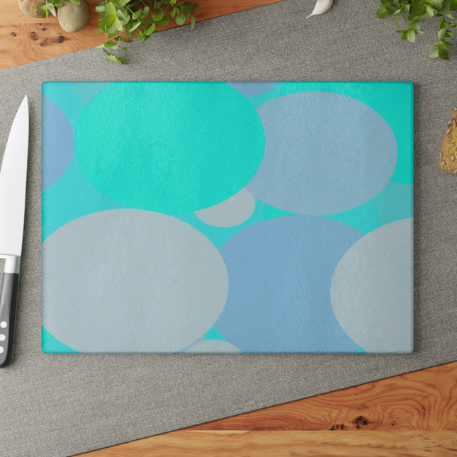 Pastel Tan and Tif Patches 11" x 15" Glass Cutting Board