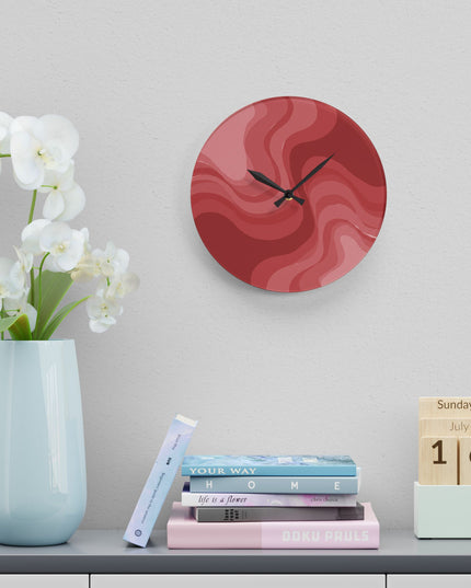 Power Red Wavey 10.75" x 10.75" Round or Square Acrylic Wall Clock