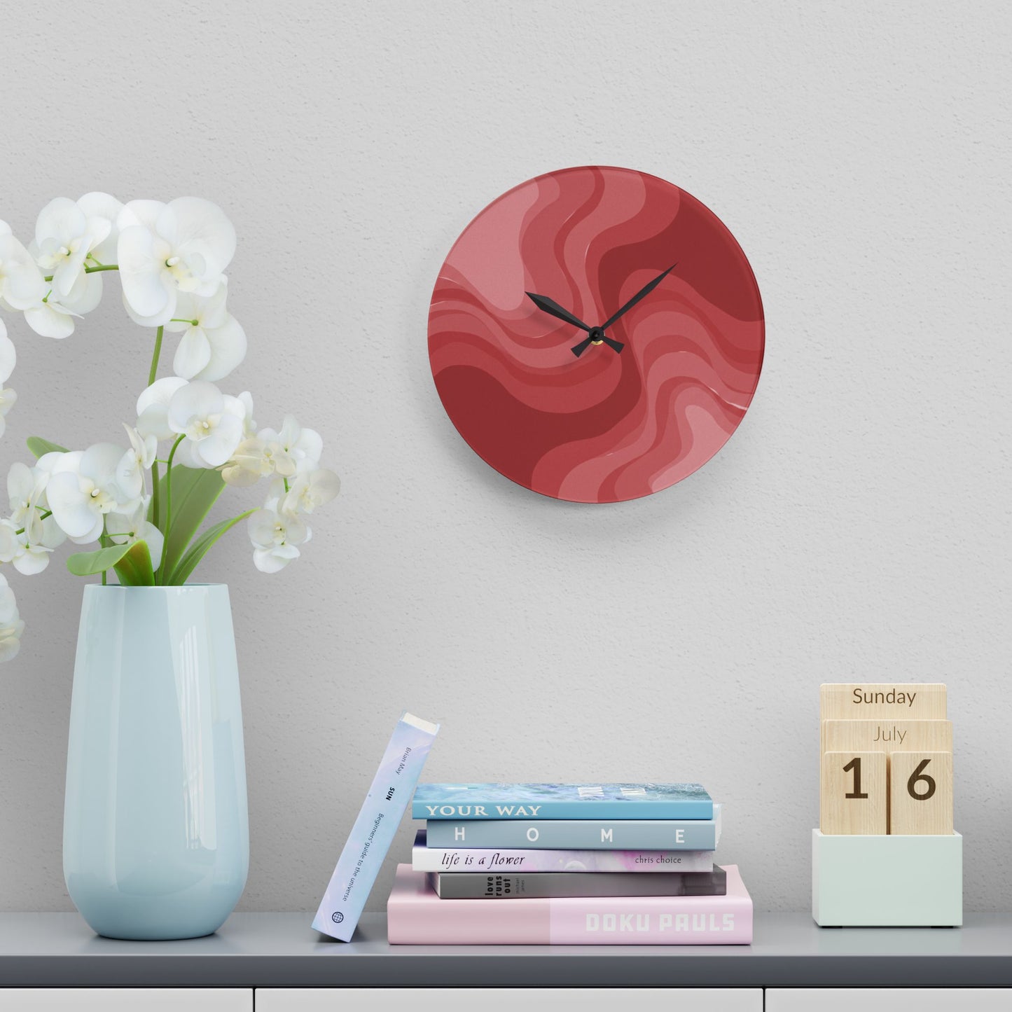 Power Red Wavey 10.75" x 10.75" Round or Square Acrylic Wall Clock