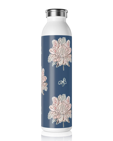 Rose White Floral Butterflies Slim Water Bottle, 20 oz White