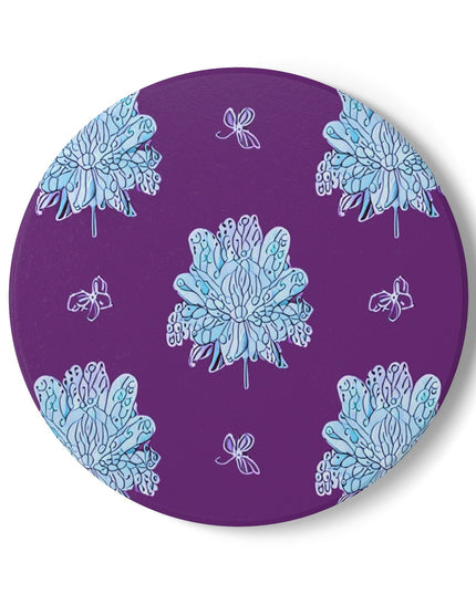 Blue Floral Butterflies 4" x 4" Round Ceramic Coaster
