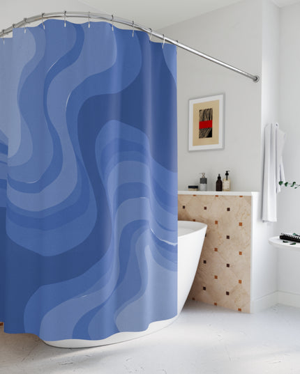Deep Blue Wavey Shower Curtains, 71" x 74"
