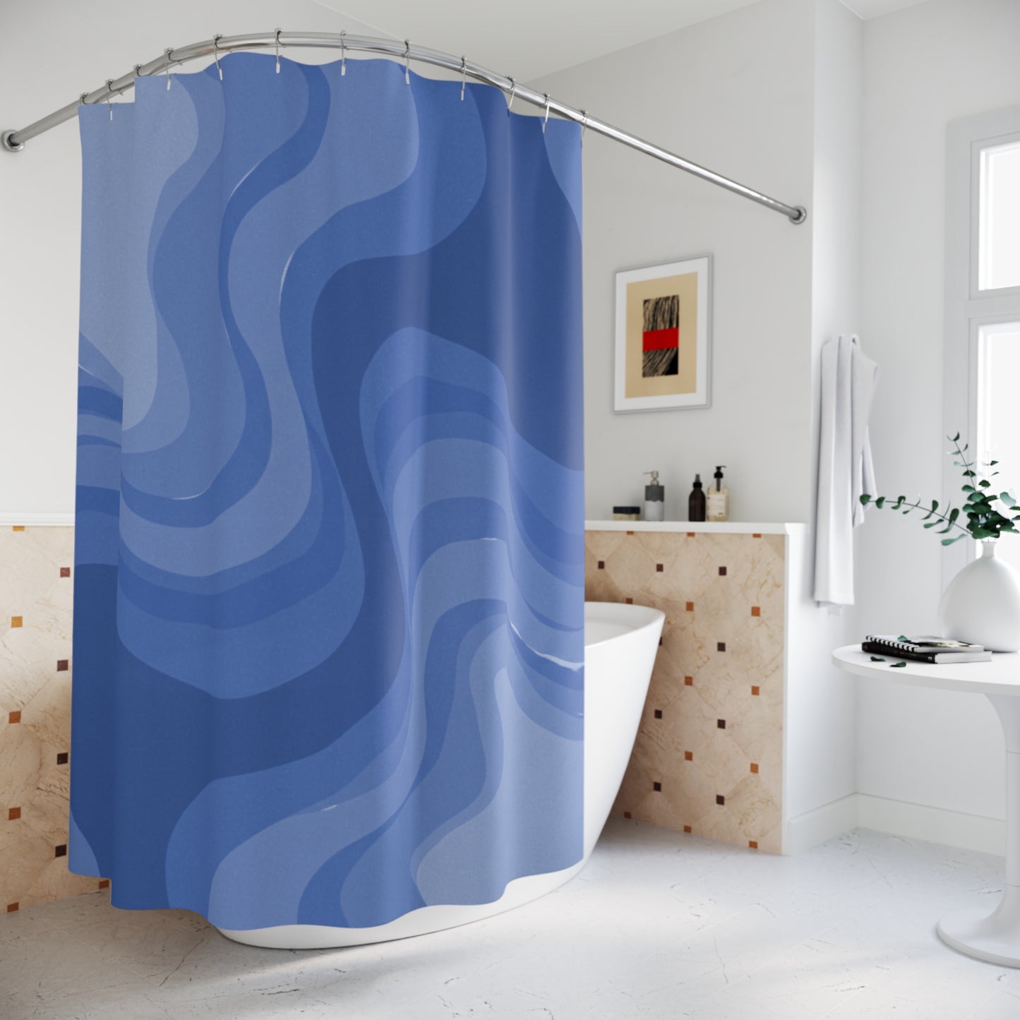 Deep Blue Wavey Shower Curtains, 71" x 74"
