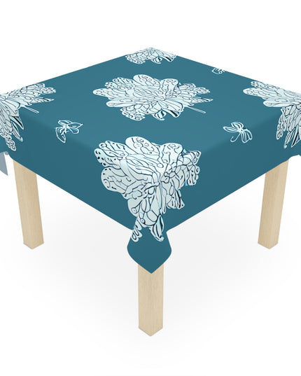 Tif Green White Floral Butterflies Tablecloth, 55" x 55"