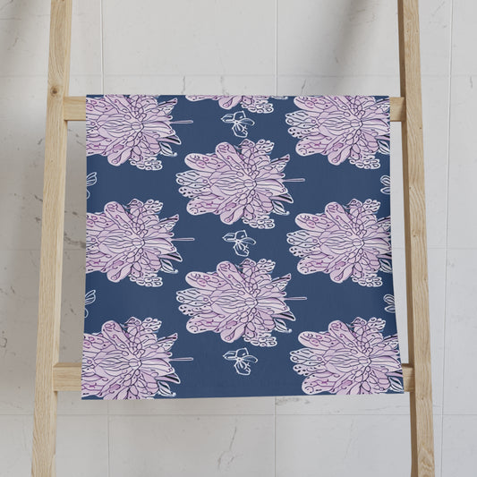 Purple White Floral Butterflies Hand Towel, 16" x 28"