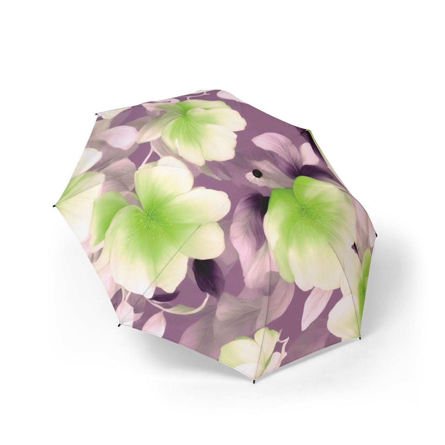 Lime Lavender Floral Bunch Foldable Umbrella - Compact & Chic