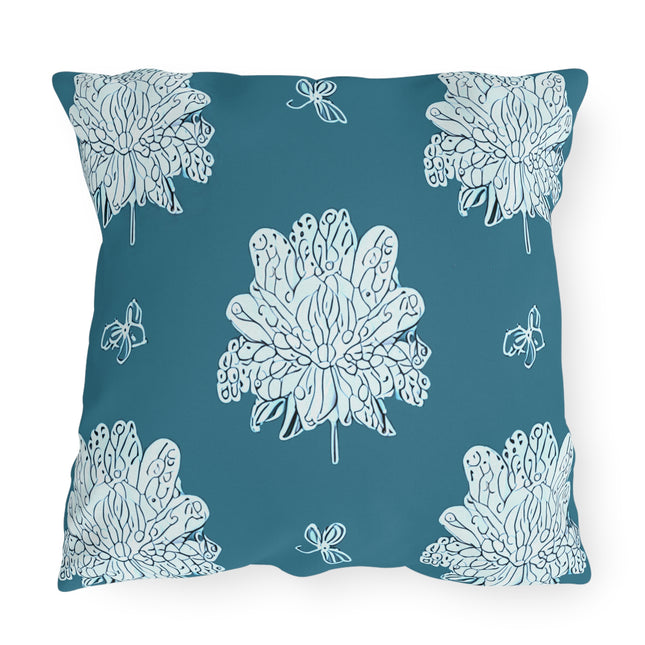 Tif Green White Floral Butterflies 20" x 20" Outdoor Pillows
