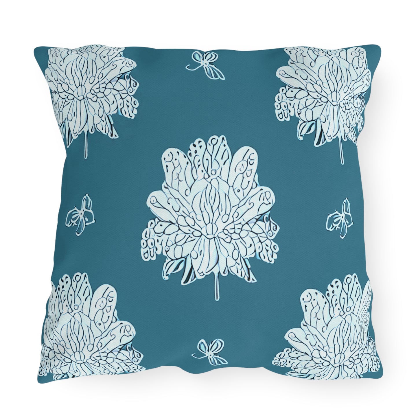 Tif Green White Floral Butterflies 20" x 20" Outdoor Pillows