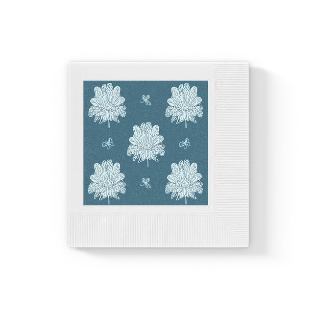 Tif Green White Floral Butterflies White Coined Napkins, 6.5" x 6.5"