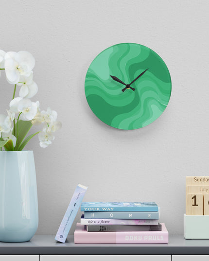 Mint Green Wavey 10.75" x 10.75" Round or Square Acrylic Wall Clock