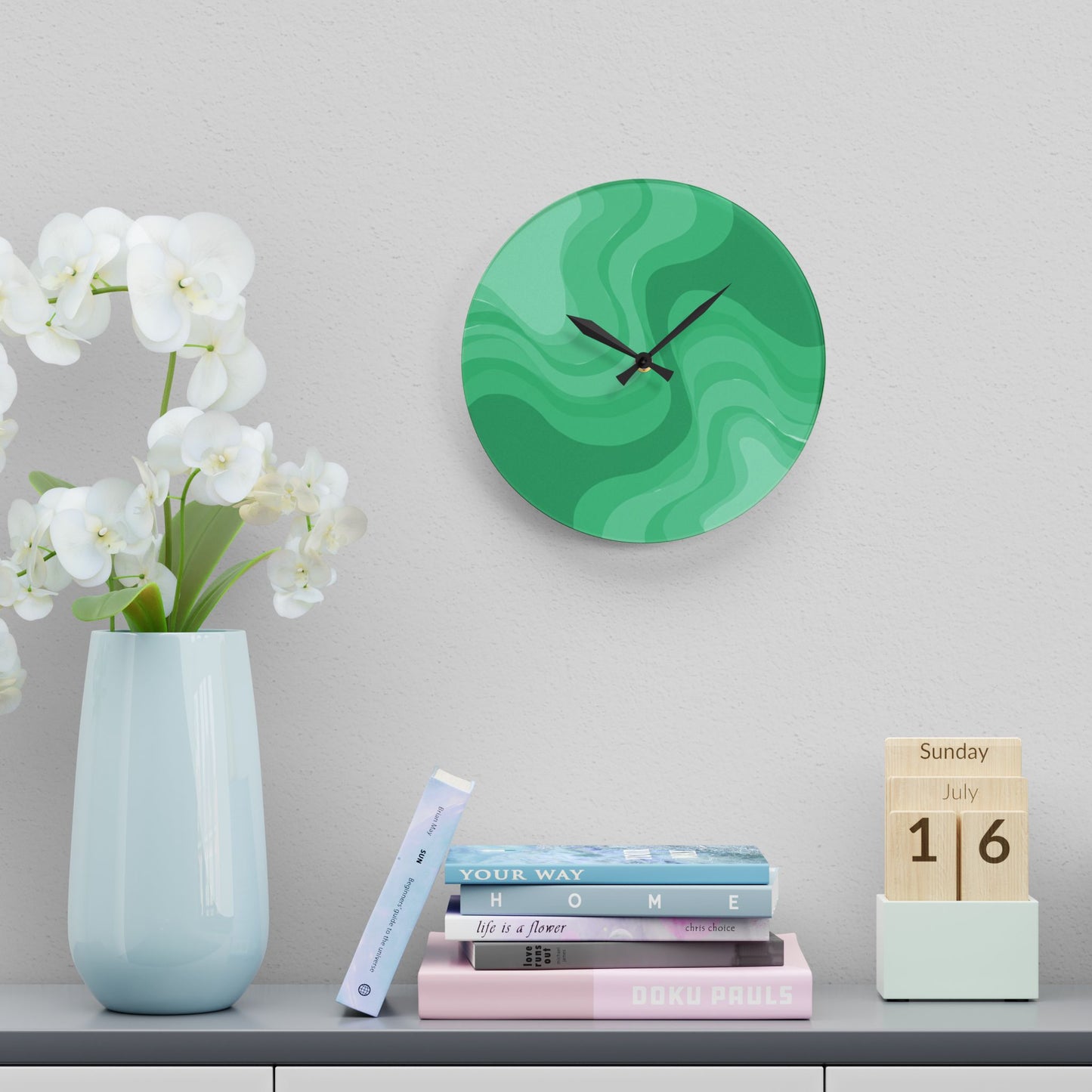 Mint Green Wavey 10.75" x 10.75" Round or Square Acrylic Wall Clock
