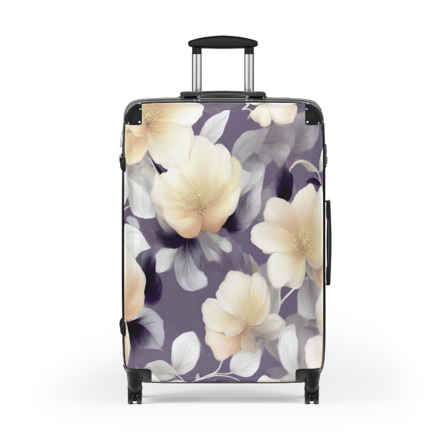 White Blush Floral Bunch Large Suitcase with built in lock, 4 double-wheels, telescopic handle, and ABS back hard-shell
