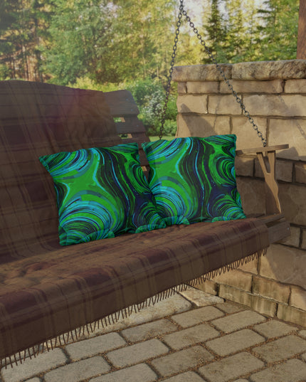 Uzi Spiral Blue Green Outdoor Pillow, 16" x 16"