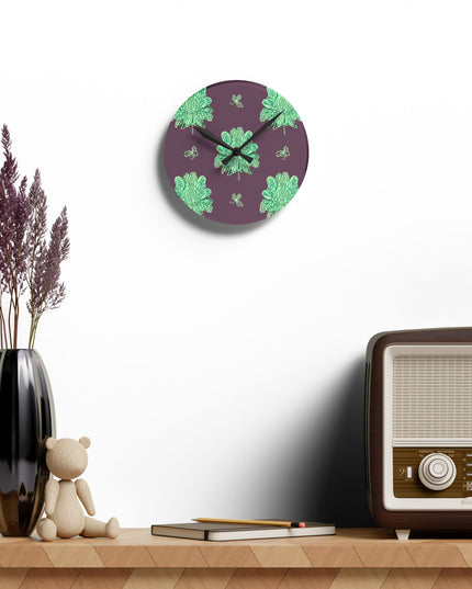 Mint Green Floral Butterflies Acrylic Round Wall Clock, 8" x 8"