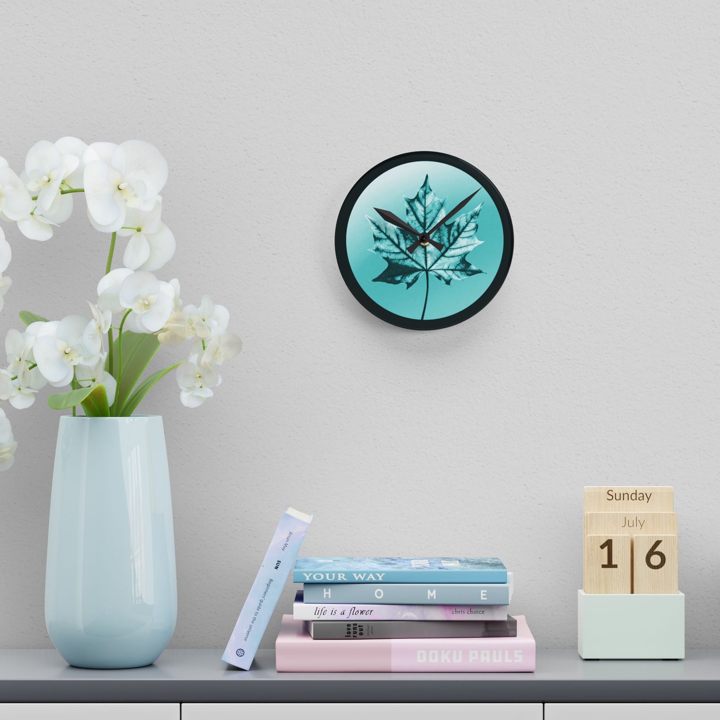 Tif Green Maple Leaf Acrylic Round Wall Clock, 8" x 8"