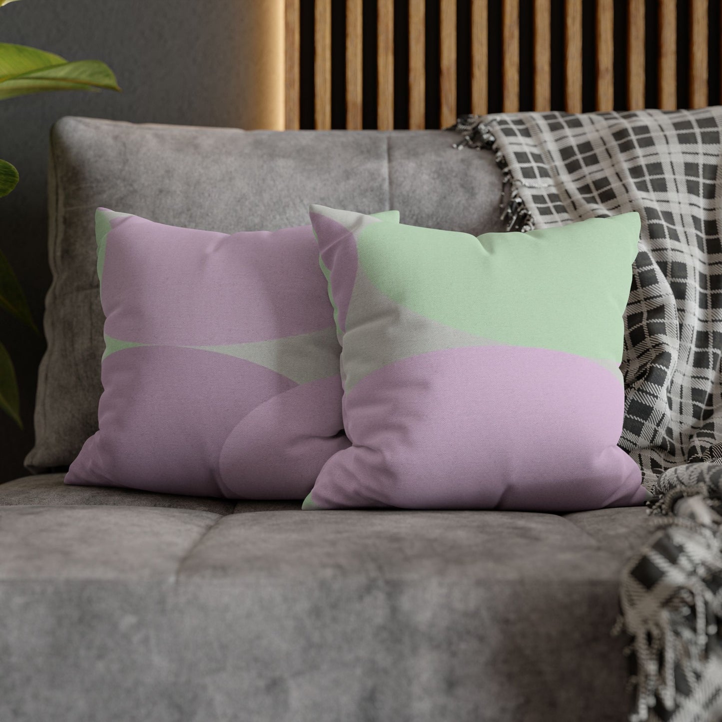 Pastel Lavender Purple and Soft Green Patches Spun Polyester Square Pillowcase, 14" x 14"
