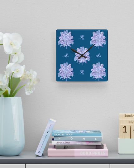 Lavender Floral Butterflies Acrylic Wall Clock, Round or Square, 10.75" x 10.75"