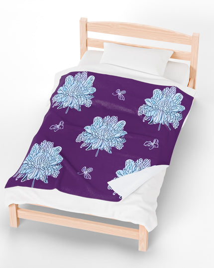 Blue Floral Butterflies Velveteen Plush Blanket, 50" x 60"