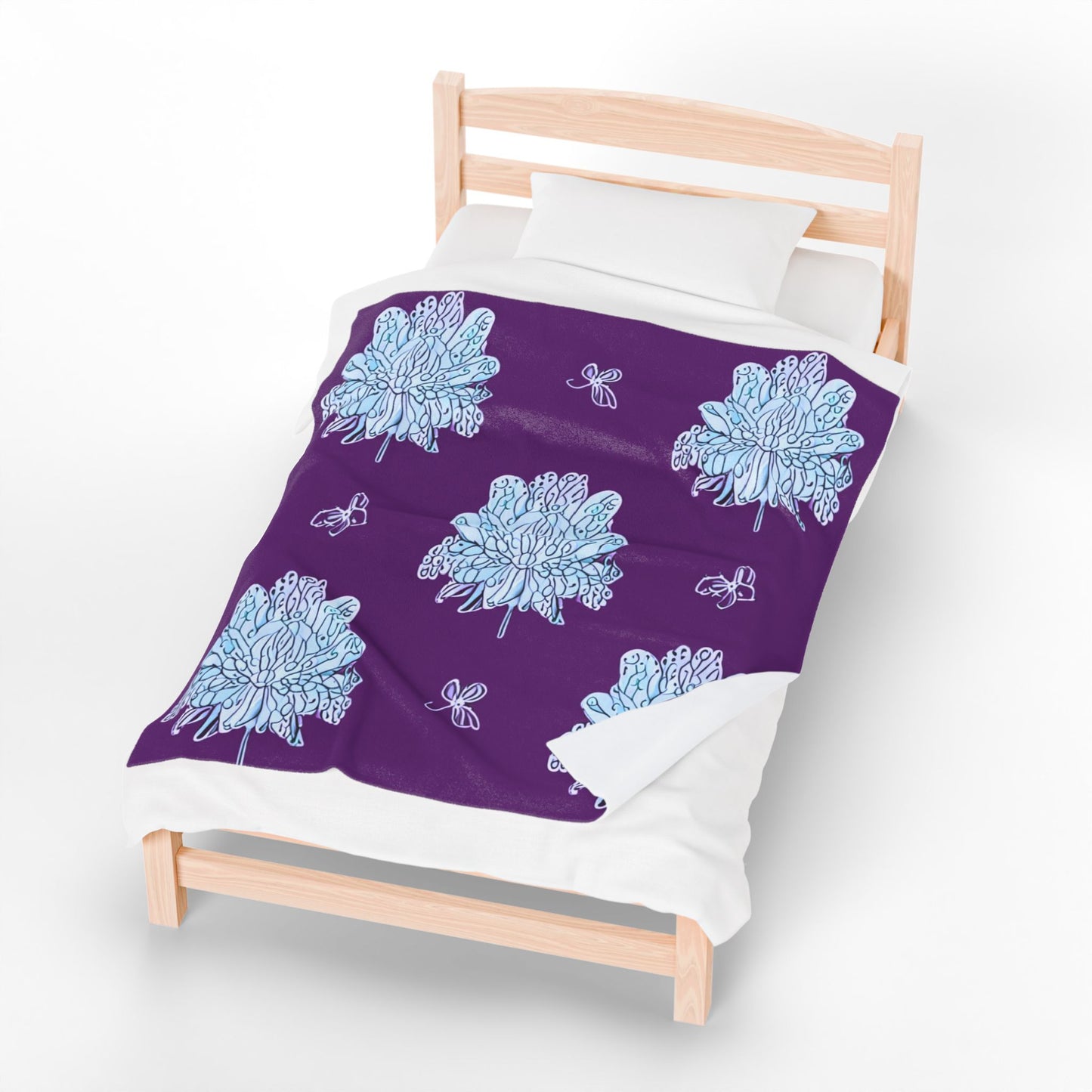 Blue Floral Butterflies Velveteen Plush Blanket, 50" x 60"