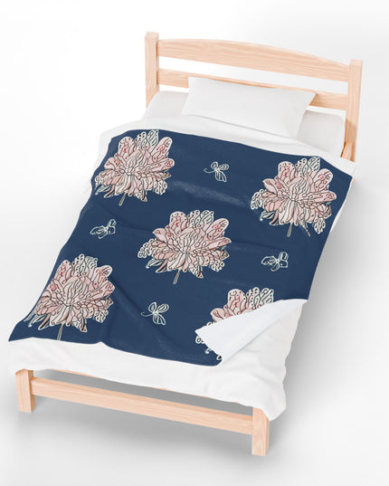 Rose White Floral Butterflies Velveteen Plush Blanket, 50" x 60"