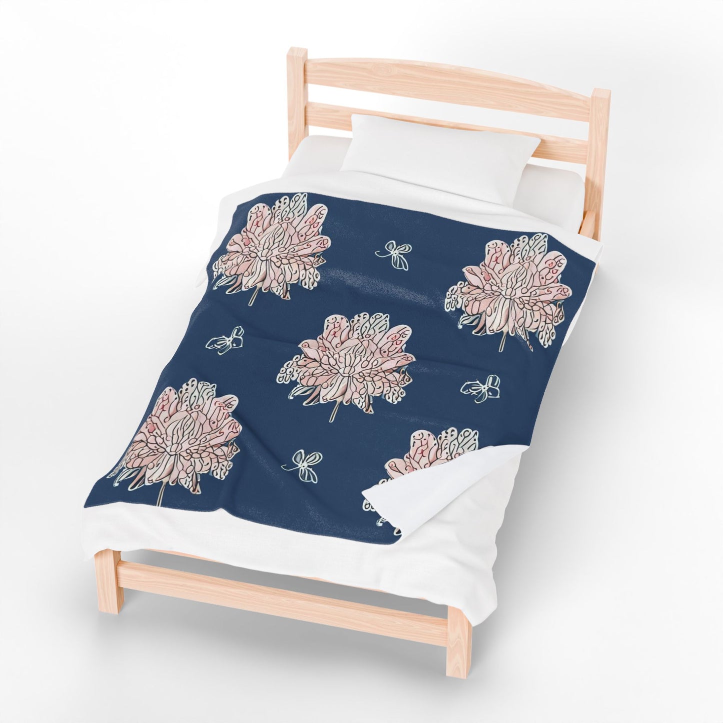 Rose White Floral Butterflies Velveteen Plush Blanket, 50" x 60"