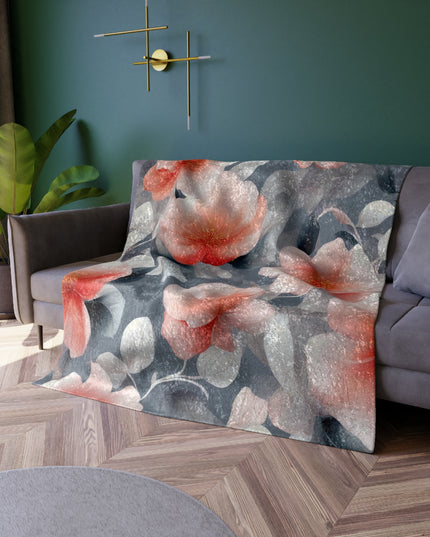 Red Blossom Floral Bunch Crushed Velvet Blanket, 50" x 60"