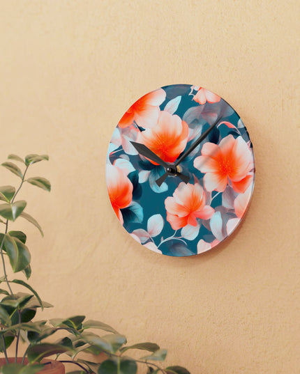 Orange Blossom Floral Bunch Acrylic Round Wall Clock, 8" x 8"