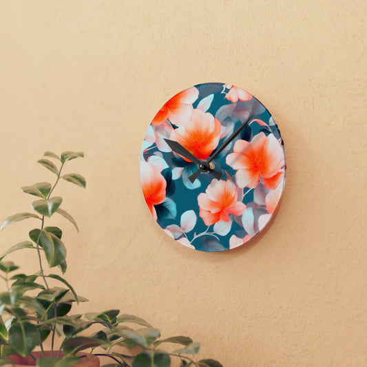 Orange Blossom Floral Bunch Acrylic Round Wall Clock, 8" x 8"