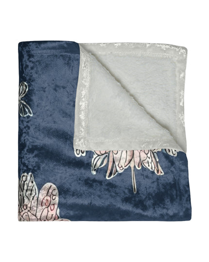 Rose White Floral Butterflies 50" x 60" Crushed Velvet Blanket