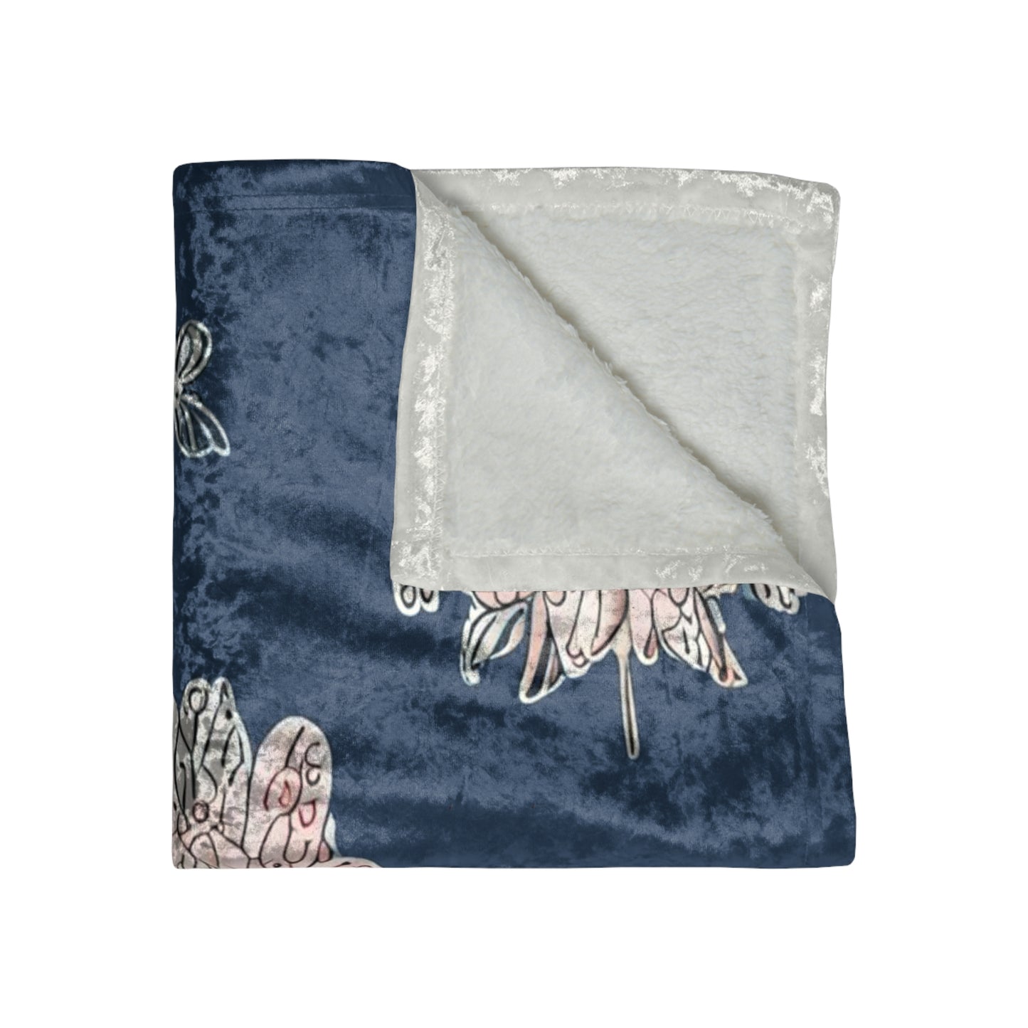 Rose White Floral Butterflies 50" x 60" Crushed Velvet Blanket