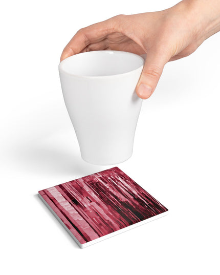 Striped Ruby 4" x 4" Square Ceramic Coaster