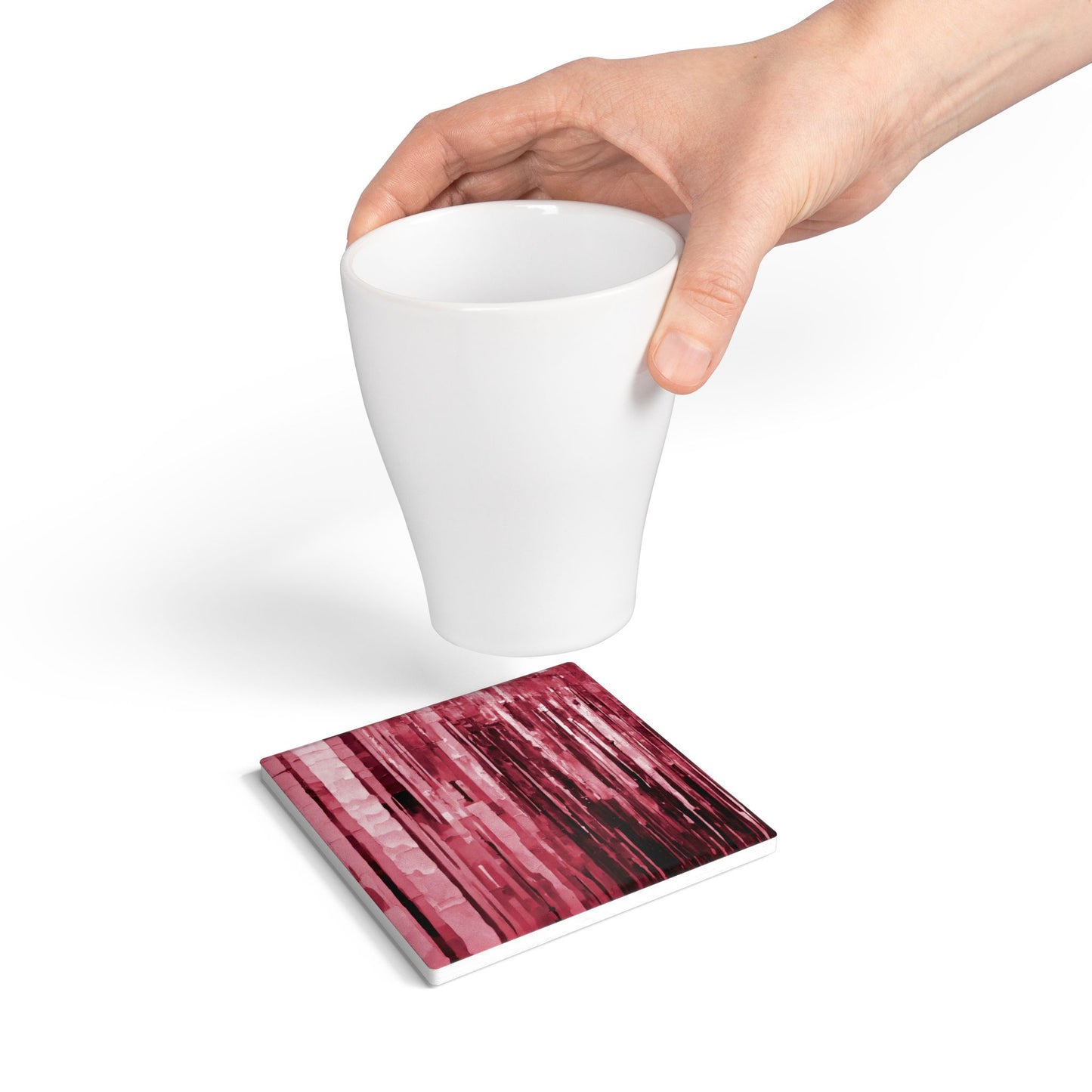 Striped Ruby 4" x 4" Square Ceramic Coaster
