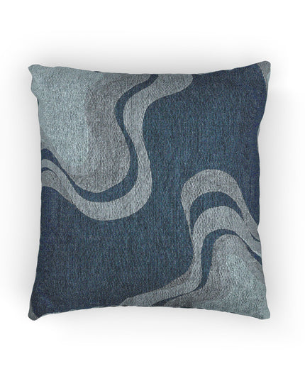 Deep Blue Wavey Woven Pillow, 17" x 18"
