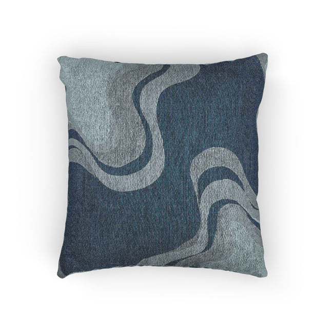 Deep Blue Wavey Woven Pillow, 17" x 18"