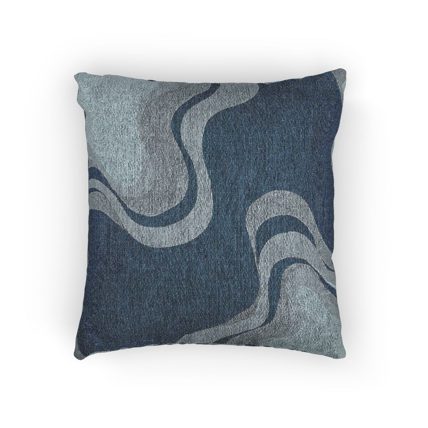 Deep Blue Wavey Woven Pillow, 17" x 18"