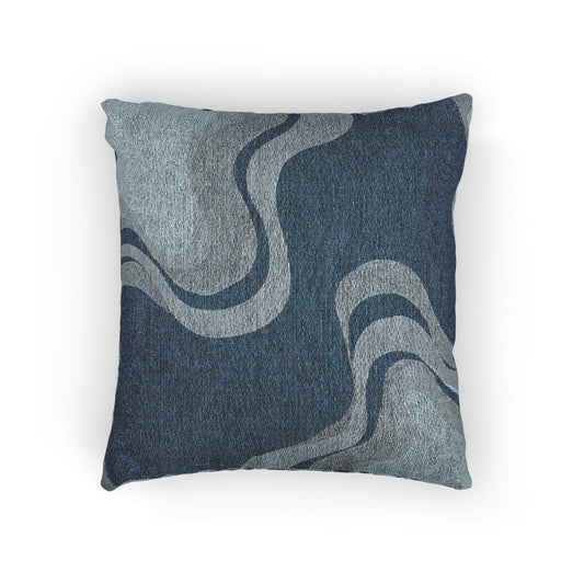 Deep Blue Wavey Woven Pillow, 17" x 18"