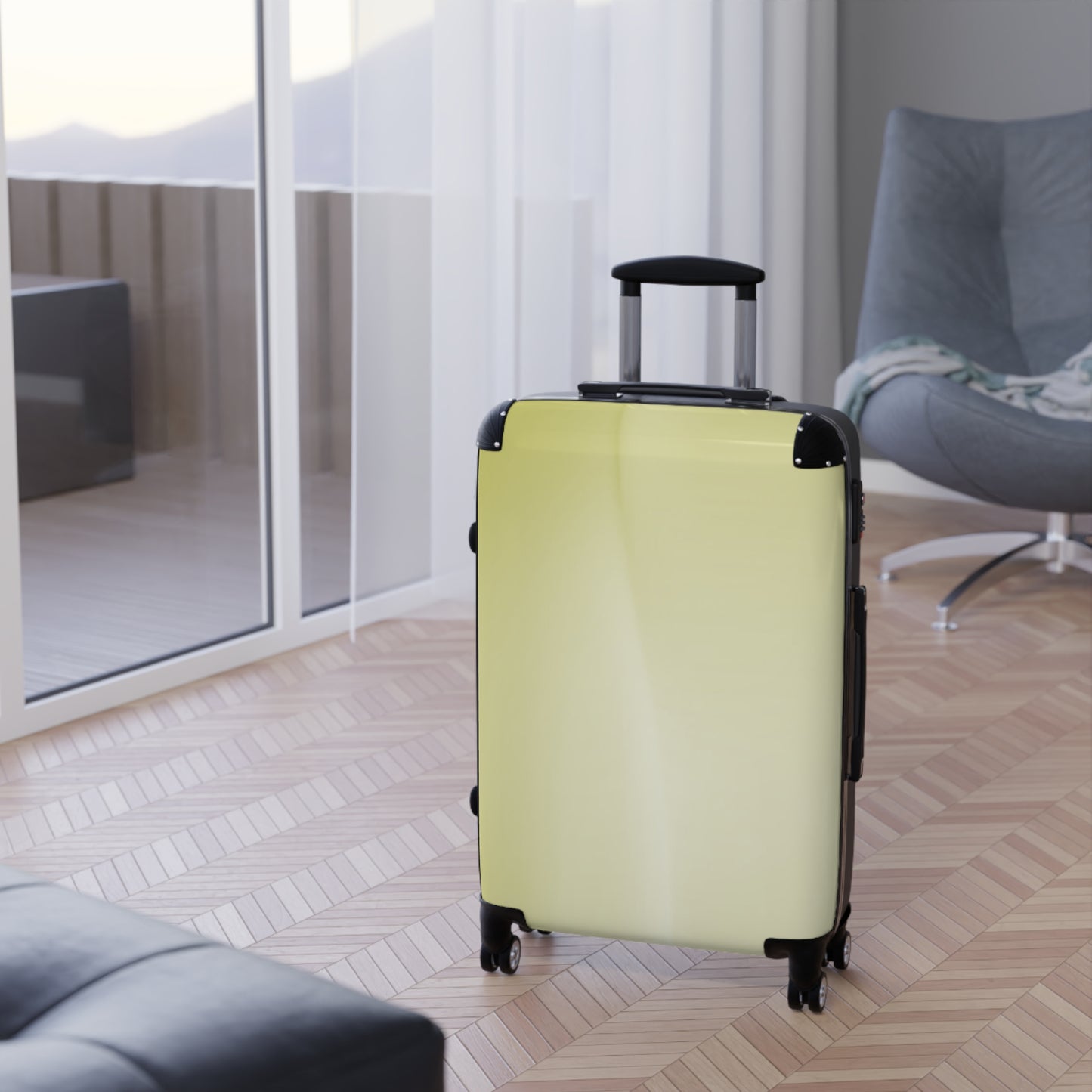 Lemon Fade Medium Suitcase with built in lock, 4 double-wheels, telescopic handle, and ABS back hard-shell