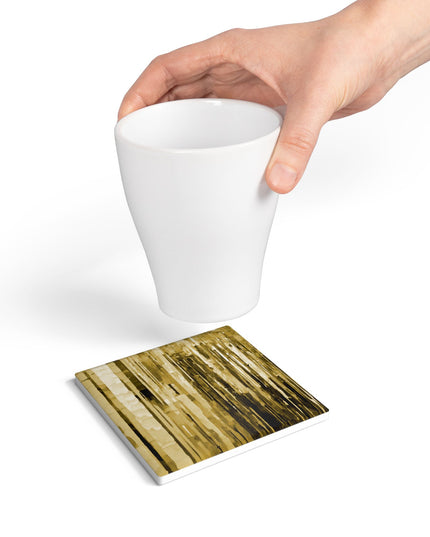 Striped Light Brown 4" x 4" Square Ceramic Coaster