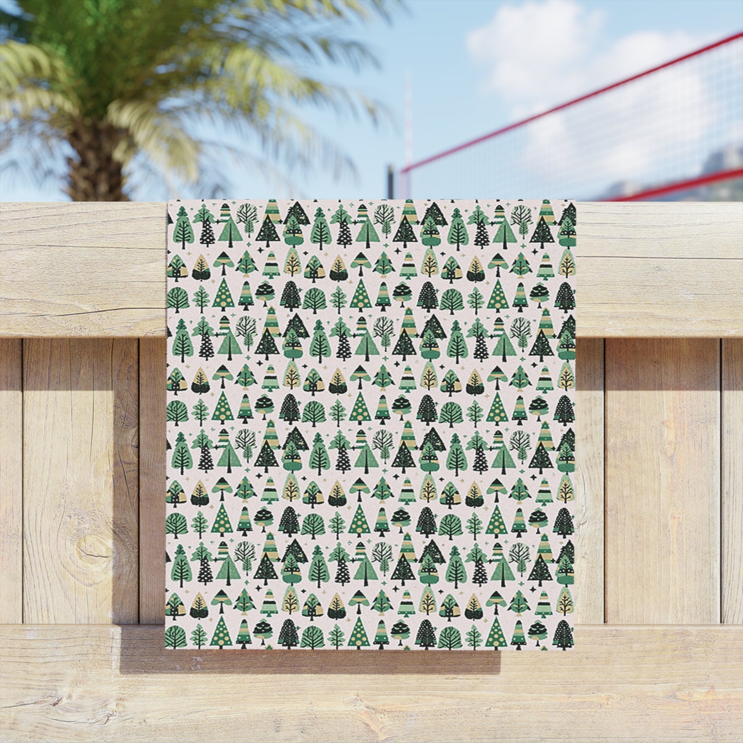 Mini Vintage Green Trees Beach Towel, 18" x 27"